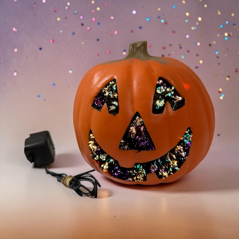 Vintage 2001 Kids of America Fiber Optic Jack O Lantern Pumpkin Light Up Decor